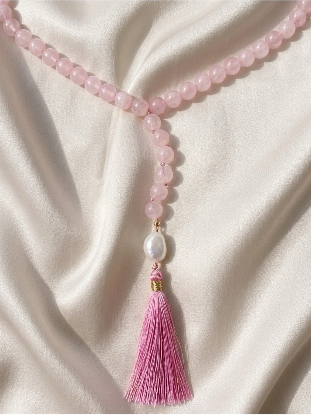 Delicate Pink Rose Quartz Necklace with freshwater Pearl Accent